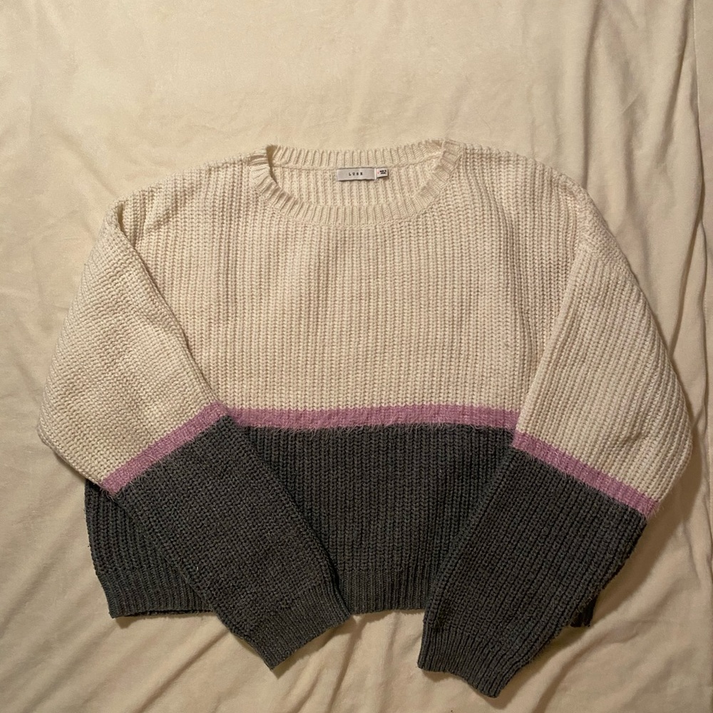 Knit Sweater with Purple Accent